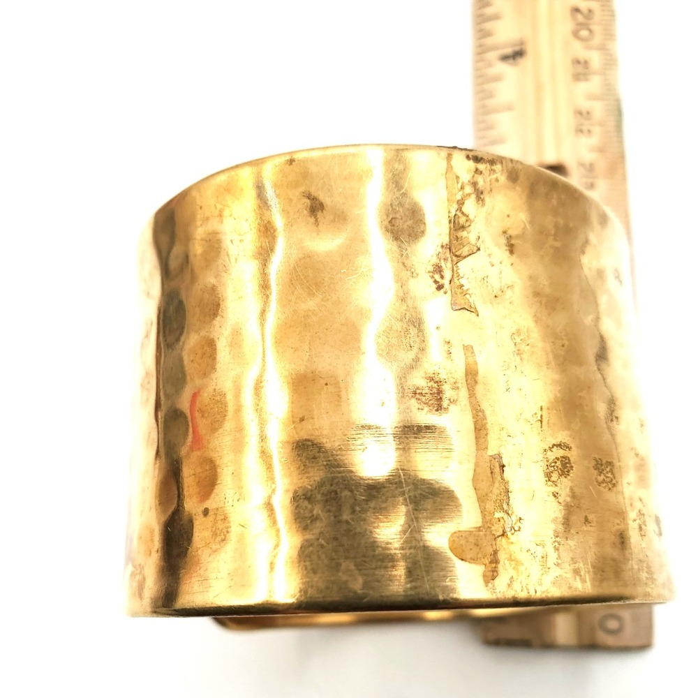 Vintage Wide Hammered Brass Cuff Bracelet Minimalist Statement Open Back - Picture 4 of 4